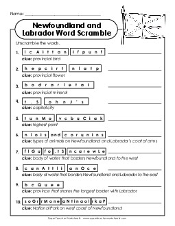 Word Scramble Canada Worksheet