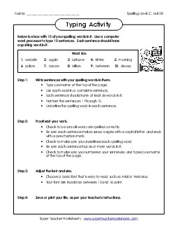 Typing Sentences Spelling C Worksheet