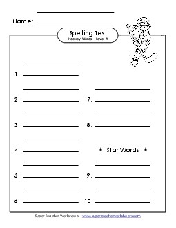 Spelling Test (A-Hockey Words)  Spelling A Worksheet