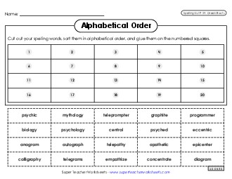 Alphabetical Order: Cut-Glue (F-29) Spelling F Worksheet