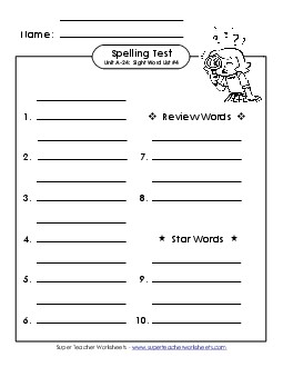 Spelling Test (A-24) Spelling A Worksheet