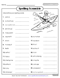 Word Scramble (F-6) Spelling F Worksheet