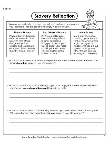 New Three Types of Bravery: Reflection Worksheet New Three Types of Bravery: Reflection Worksheet