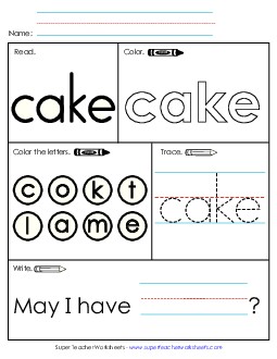 Worksheet 1: Cake Free Sight Words Individual Worksheet