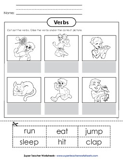 New Cut & Paste Action Verbs Worksheet