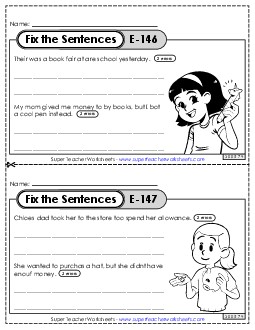 Fix the Sentences E-146 through E-150 Worksheet