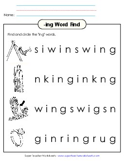 Circle the Words (-ing) Word Families Worksheet