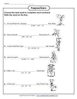 Choose the Preposition (Very Basic) Prepositions Worksheet