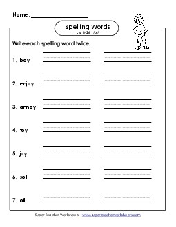 Write Twice (B-26) Spelling B Worksheet