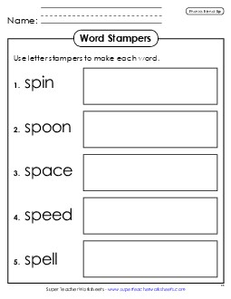 Letter Stampers  (Sp- Words) Phonics Blends Worksheet