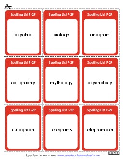 Flashcards (F-29) Spelling F Worksheet