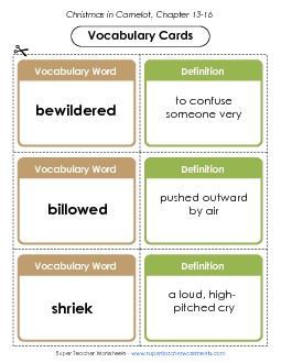 Vocabulary Cards: Chapters 13-16 Book Christmas In Camelot Worksheet