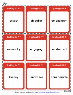 Flashcards (F-9)  Spelling F Worksheet