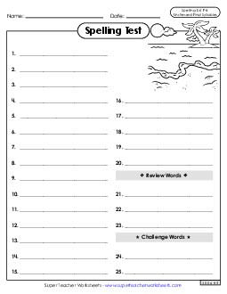 Spelling Test (F-8)  Spelling F Worksheet