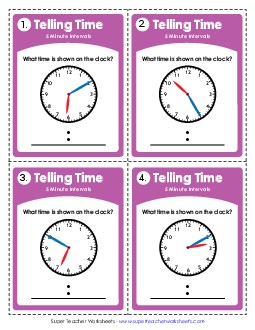 Task Cards: Clocks (5 Minutes) Time Worksheet