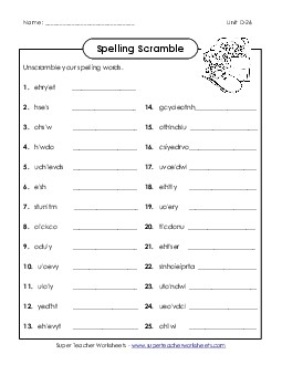 Unscramble (D-26) Spelling D Worksheet