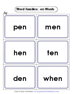 Flashcards (-en) Word Families Worksheet