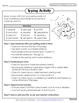 Typing Sentences (F-17) Spelling F Worksheet