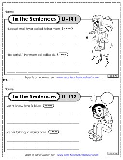 Fix the Sentences D-141 through D-145 Worksheet