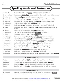 Spelling Sentences (F-15) Spelling F Worksheet