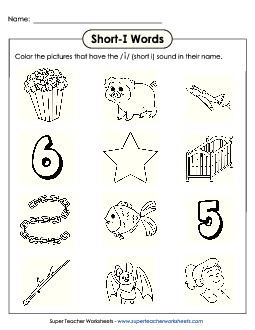 Color Short I Pictures Phonics Long Short I Worksheet