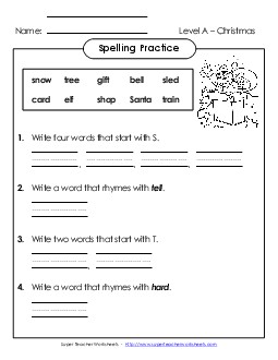 Spelling Practice (A-Christmas)  Spelling A Worksheet