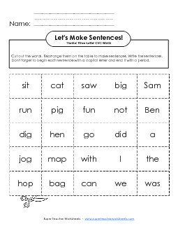 Let\'s Make Sentences (Cards) Phonics Cvc Worksheet