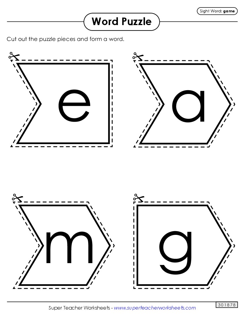 Word Puzzle: Game Sight Words Individual Worksheet