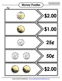 Counting Coins Matching Puzzle (Basic) Money Canadian Worksheet