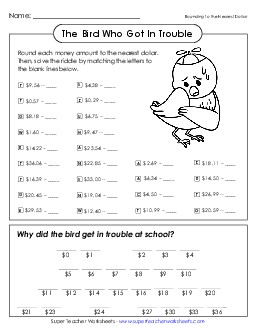 Bird in Trouble (Rounding to the Nearest Dollar) Free Worksheet