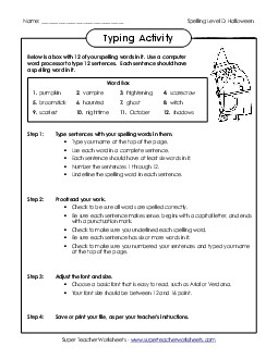 Typing Sentences (D-Halloween) Spelling D Worksheet