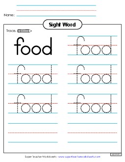 Trace the Word: Food Sight Words Individual Worksheet