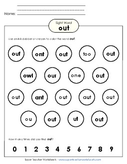 Dab or Color: Out Sight Words Individual Worksheet