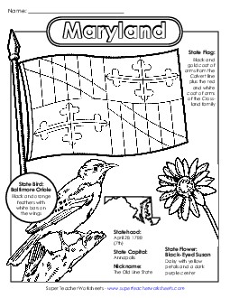 Maryland State Symbols Coloring Page States Individual Worksheet