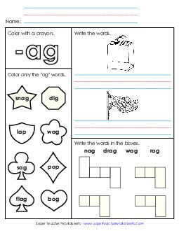 Worksheet 1 (-ag Words) Word Families Worksheet