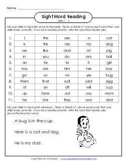 Cumulative Practice (Units 1 - 11) Sight Words Worksheet