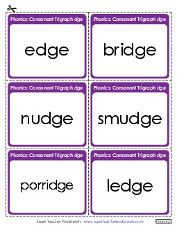 Flash Cards (-dge Words)  Phonics Trigraphs Worksheet