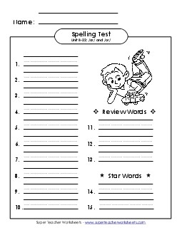 Spelling Test (B-22) Spelling B Worksheet