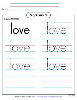 Trace the Word: Love Sight Words Individual Worksheet