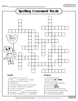 Crossword (E-23) Spelling E Worksheet