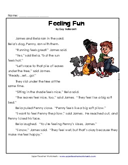 Feeling Fun  1st Grade Reading Comprehension Worksheet