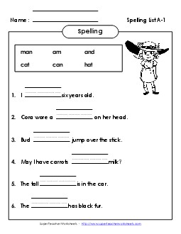 Sentence Completion (A-1) Free Spelling A Worksheet