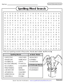 Word Search (Halloween) Spelling F Worksheet