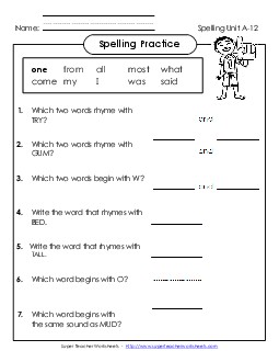 Spelling Practice (A-12)  Spelling A Worksheet