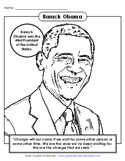 President #44: Obama Coloring Page Presidents Worksheet