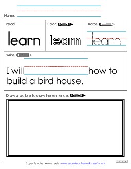 Worksheet 3: Learn Sight Words Individual Worksheet