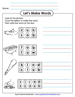 Color the Letters & Write (-ub) Word Families Worksheet