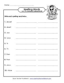 Write Twice (C-14) Spelling C Worksheet