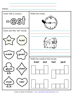 Worksheet 1 (-est Words) Free Word Families Worksheet