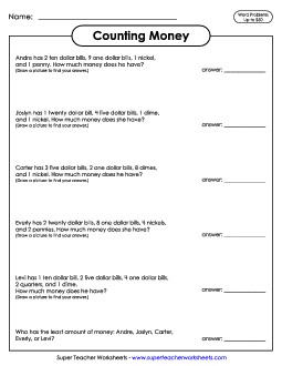 Counting Money Word Problems Worksheet